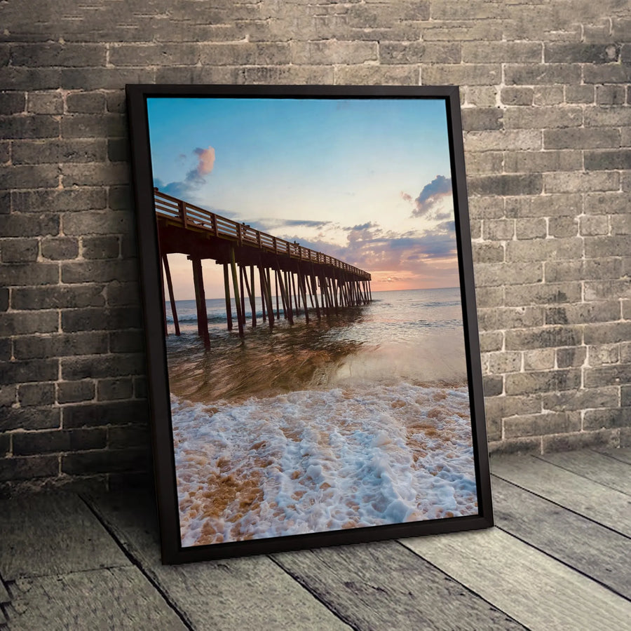 Beach Pier Canvas Wall Art | Coastal Sunset Ocean Waves Print | Premium Gallery-Wrapped Decor | Relaxing Seascape Gift for Home or Office