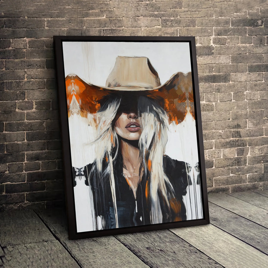 Cowgirl Canvas Wall Art | Blonde Woman Abstract Painting | Gallery-Quality 1.25" Profile | Western Home Decor Gift