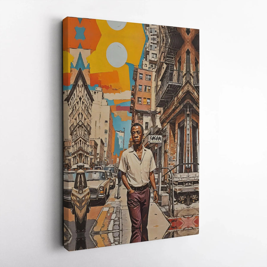 James Baldwin Canvas Wall Art | Abstract Harlem Cityscape Portrait | Gallery Wrapped Premium Decor | Inspirational Literary Gift for Office or Home