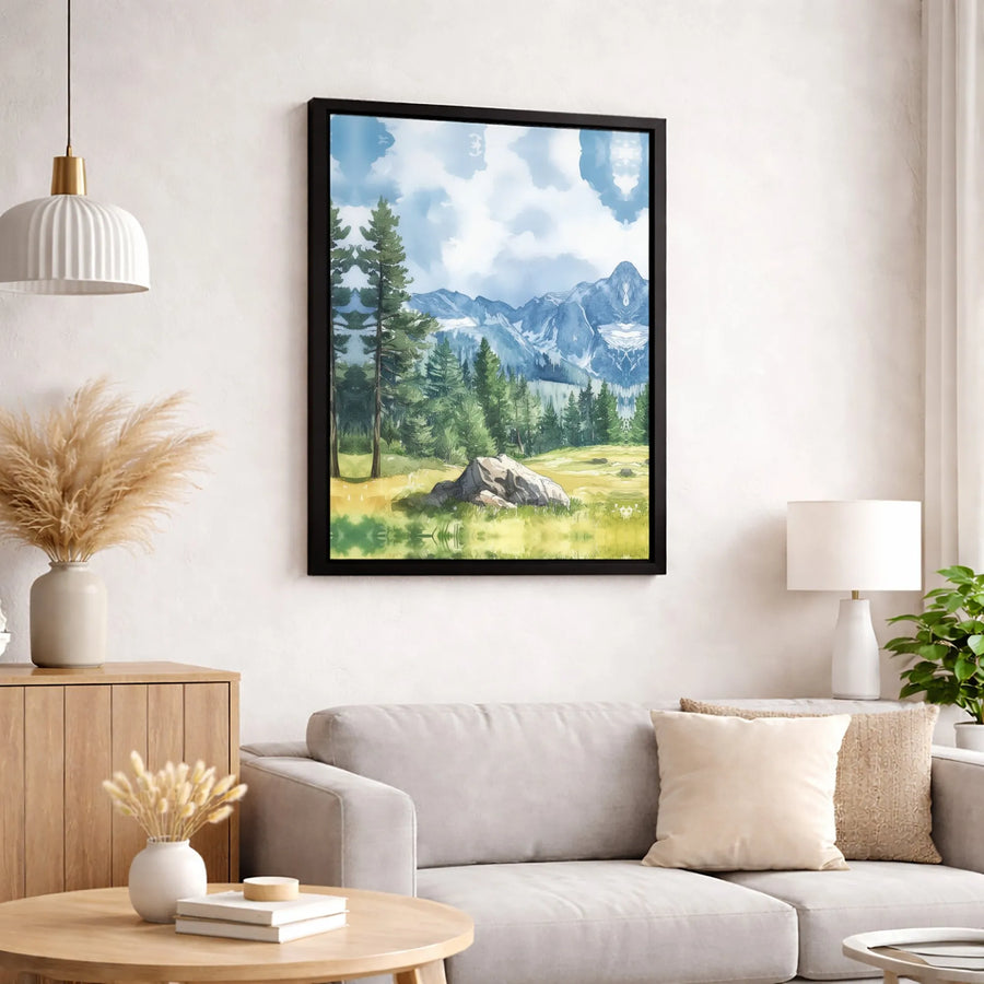 Mountain Landscape Canvas Wall Art | Watercolor Pine Forest Print | Premium 1.25 Inch Gallery Wrap | Nature-Inspired Home Decor Gift