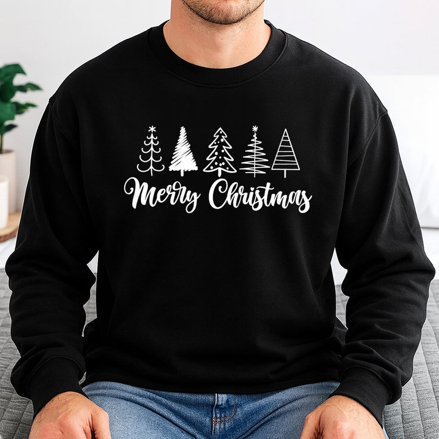 Merry Christmas Tree Sweatshirt | Cute Minimalist Holiday Graphic | Premium Cotton Blend | Unisex Winter Gift For Women And Men
