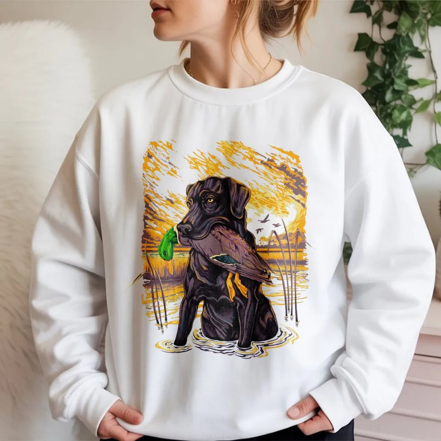 Duck Hunting Dog Sweatshirt | Labrador Retriever with Duck Graphic | Premium Cotton Tee | Gift for Hunter & Outdoorsman