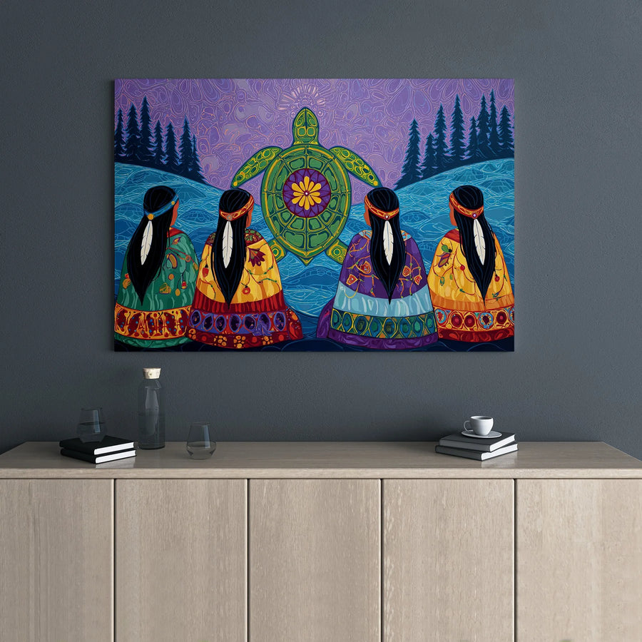 Indigenous Spirit Sea Turtle Wall Art | Native American Inspired Graphic Print | Premium 1.25 inch Gallery Wrapped Canvas | Home Decor Gift