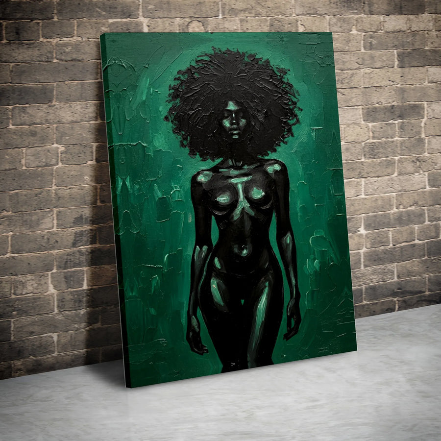Black Woman Art Canvas | Textured Afro Silhouette Painting | Premium Gallery Wrap Wall Decor | Empowering Modern Home Office Gift