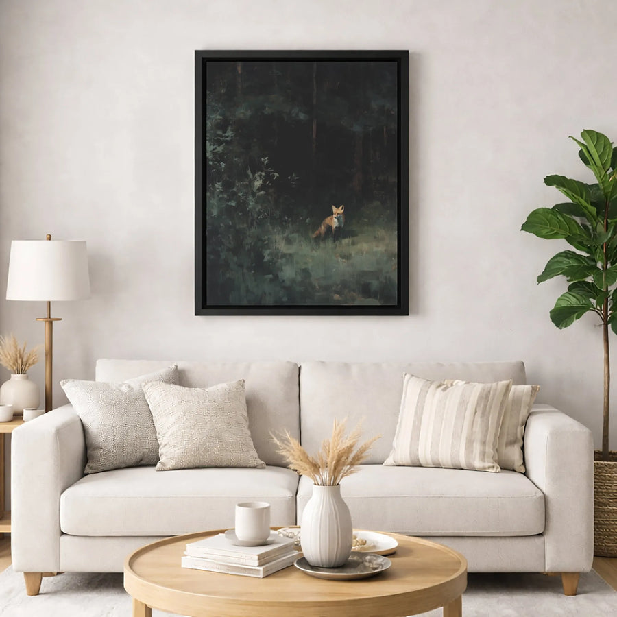 Red Fox Canvas Wall Art | Moody Forest Oil Painting Style | Premium 1.25-Inch Gallery Wrap | Wildlife Nature Decor for Nature Lovers