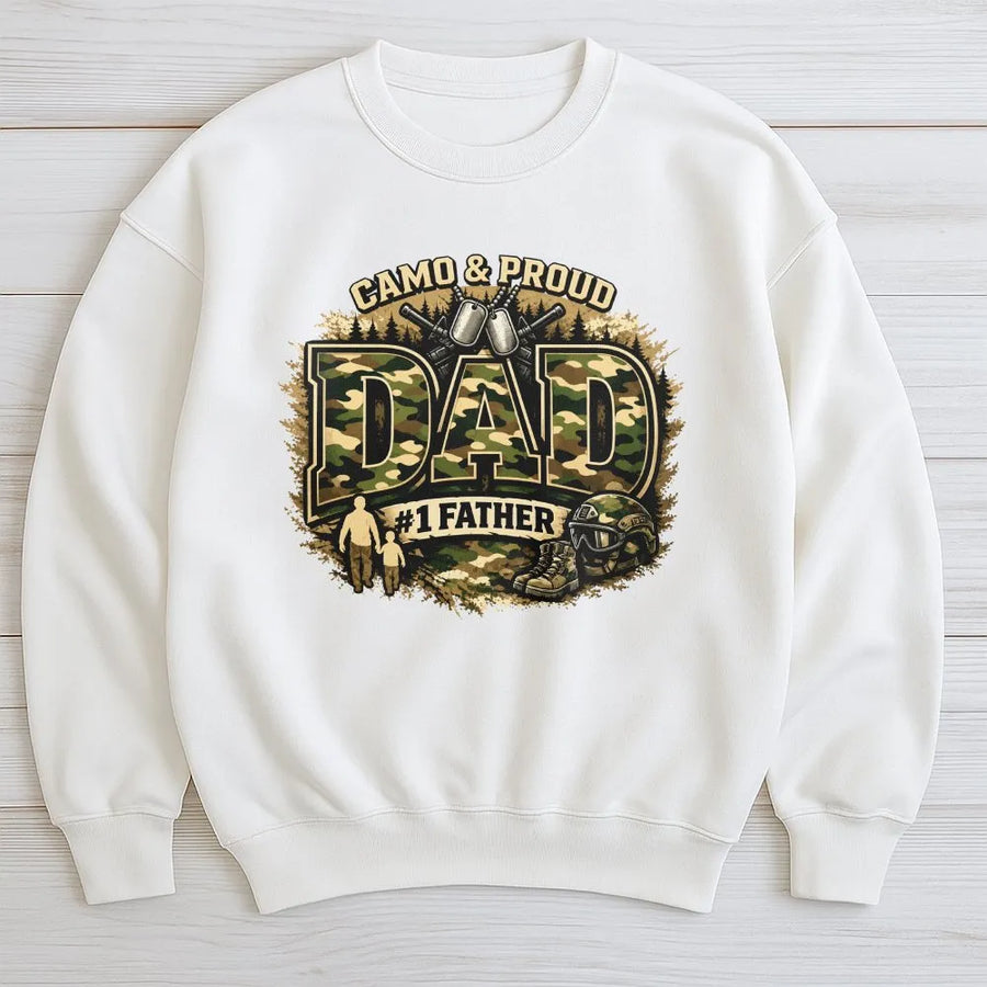 Veteran Dad Sweatshirt | Tactical Camo & Proud Graphic Tee | Premium Cotton Shirt | Father's Day Gift for Military Father