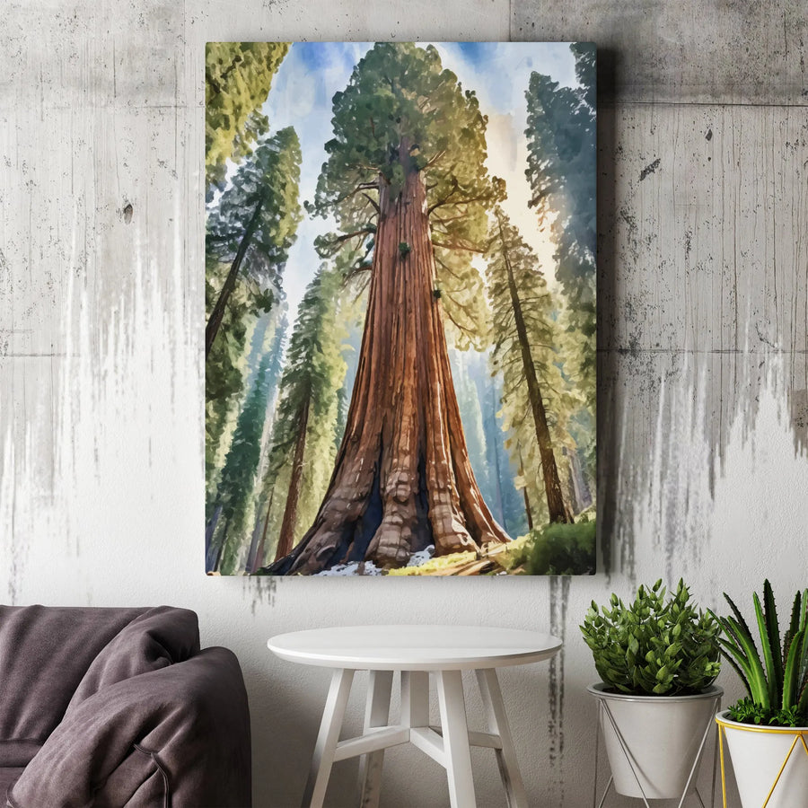 Giant Sequoia Redwood Forest Canvas Wall Art | Watercolor Nature Landscape Print | Premium 1.25-inch Gallery Wrap | Gift for Nature Lovers
