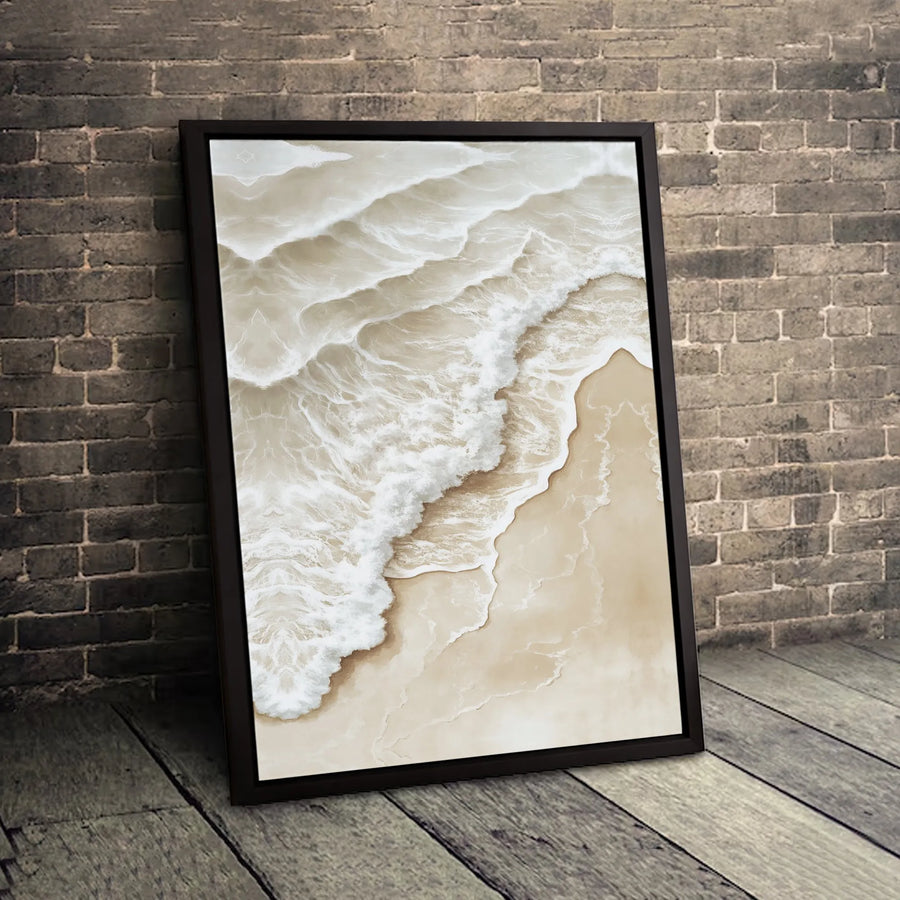 Aerial Beach Canvas Wall Art | Minimalist Ocean Waves Seascape | Premium 1.25-Inch Gallery Wrap | Coastal Decor for Modern Home Office