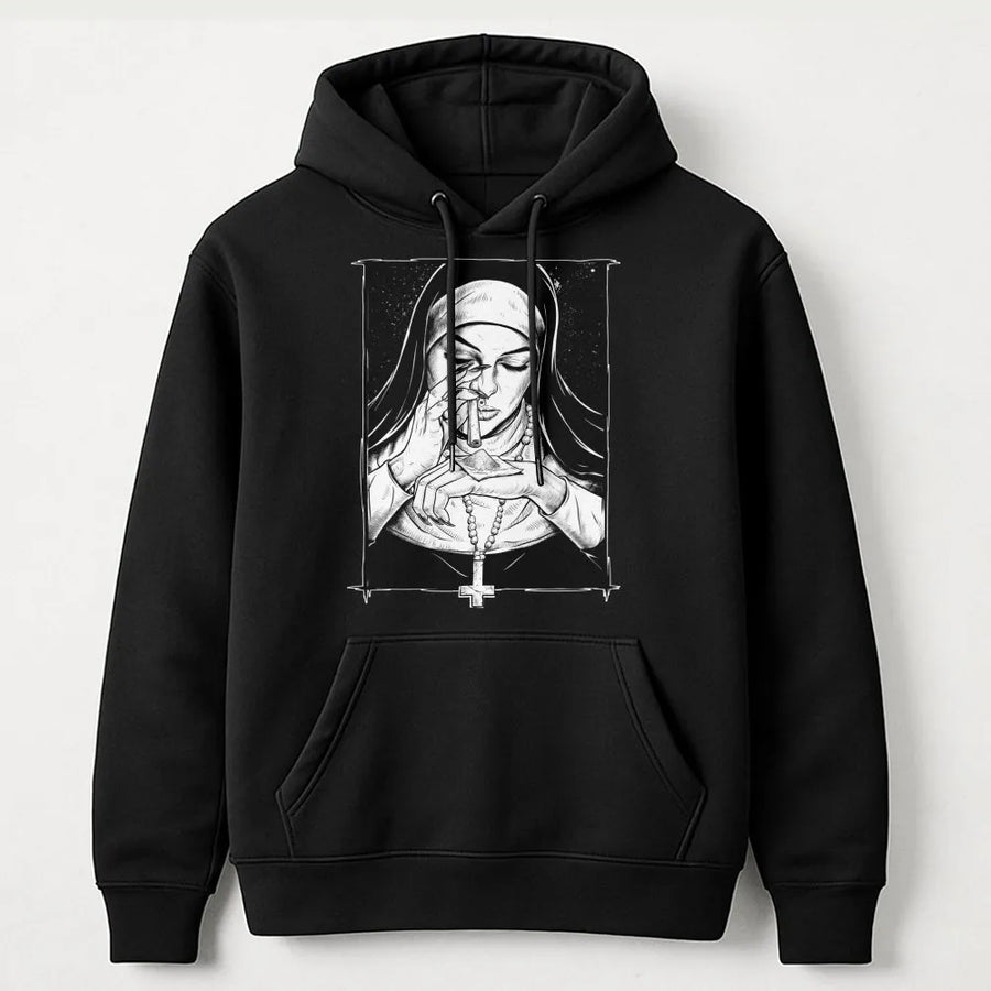 Gothic Nun Hoodie | Dark Humor Religious Art | Premium Soft Cotton | Edgy Alternative Streetwear Gift