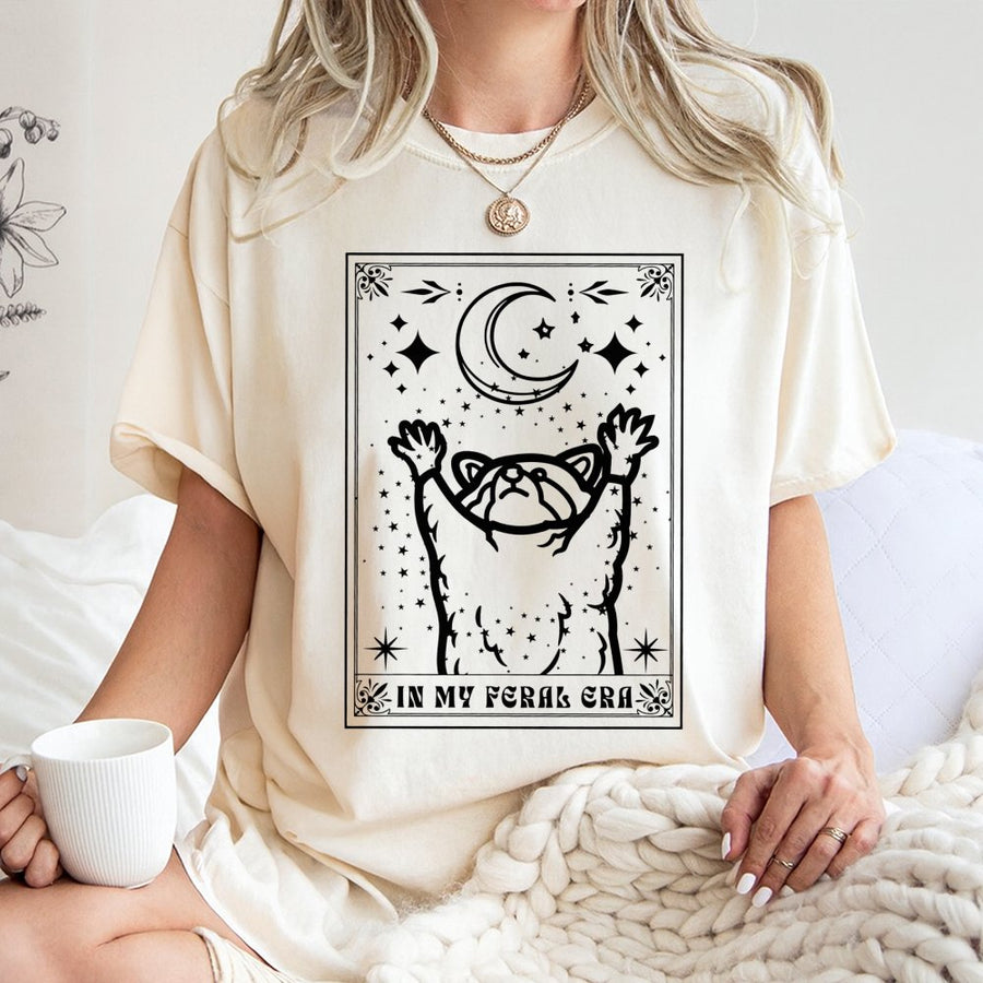 In My Feral Era Raccoon T-Shirt | Tarot Card Aesthetic Graphic | 100% Cotton Premium Tee | Funny Animal Lover Gift for Women and Men