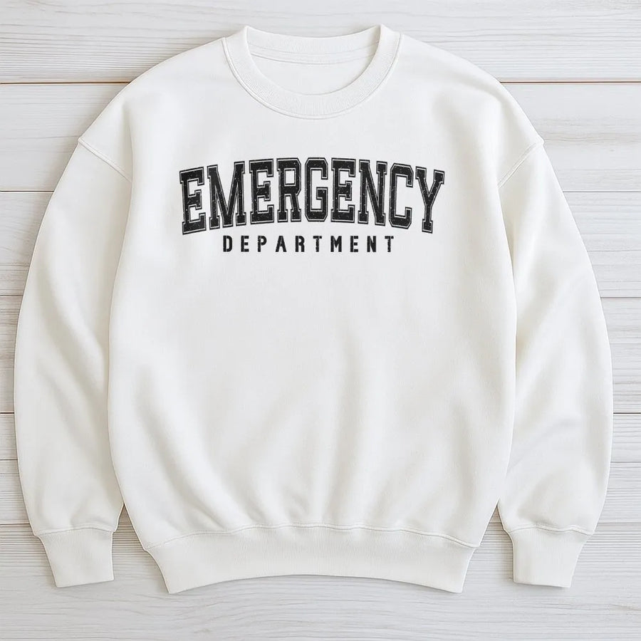 Emergency Department Sweatshirt | Varsity Style ER Dept Graphic | Premium Cotton Blend Sweatshirt | Gift for Emergency Medicine Nurse