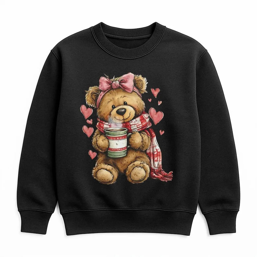 Valentine Teddy Bear Sweatshirt | Cozy Coquette Bow Illustration | Premium Cotton Blend | Romantic Gift for Her & Couples