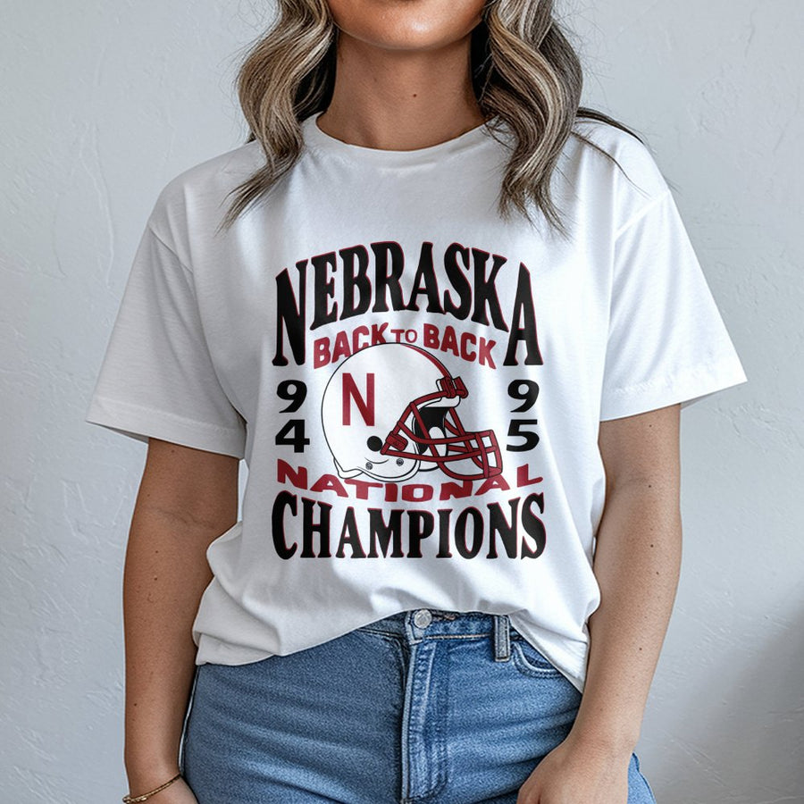 Nebraska Back To Back Champs 1994 1995 T-Shirt, Vintage College Football Graphic T-Shirt, Retro National Champions Top For Men Women