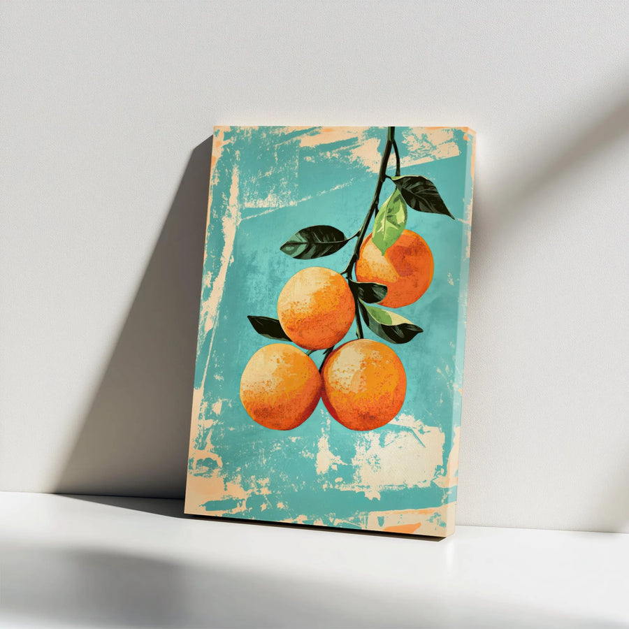 Vintage Orange Fruit Canvas Wall Art | Retro Distressed Botanical Print | Premium Gallery Wrapped Decor | Kitchen and Dining Room Gift