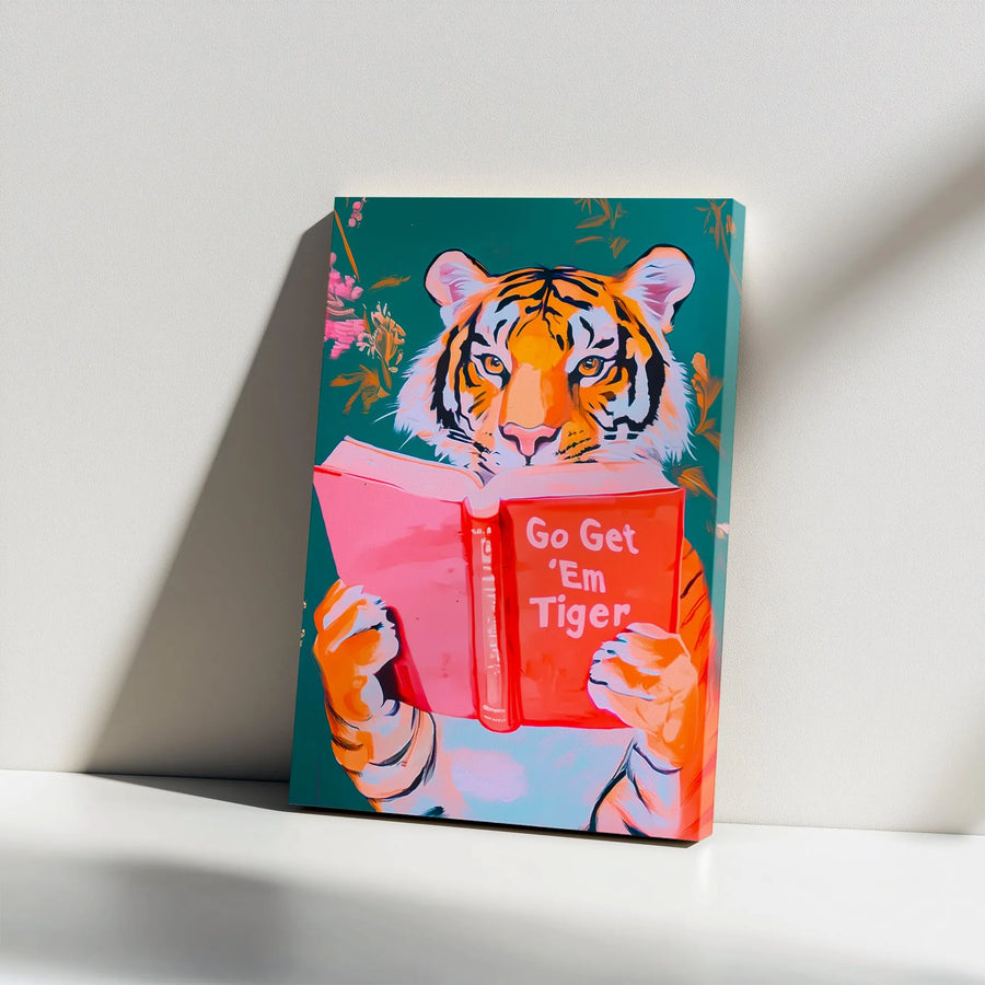Motivational Tiger Canvas Print | Go Get 'Em Tiger Pop Art Quote | Premium Thick Gallery Canvas | Inspirational Office & Home Decor Gift