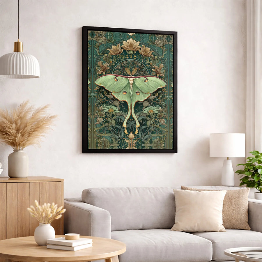 Art Nouveau Luna Moth Canvas Wall Art | Botanical Floral Illustration | Premium 1.25-inch Gallery Wrap | Nature Lover Home Decor Gift