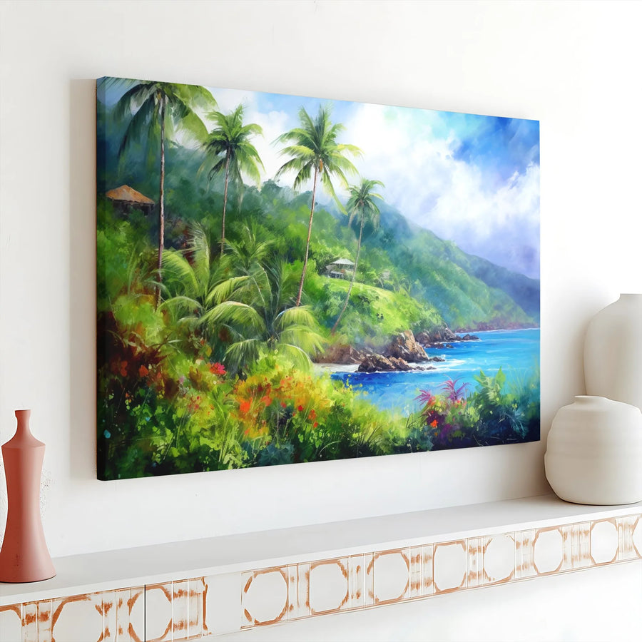 Tropical Beach Canvas Wall Art | Vibrant Coastal Scenery Painting | Thick Gallery Wrap Canvas | Premium Living Room Decor