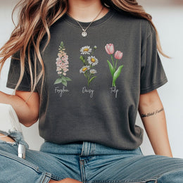 Botanical Flower T-Shirt | Foxglove Daisy Tulip Floral Graphic | Premium Soft Cotton Tee | Nature Lover Gift for Her