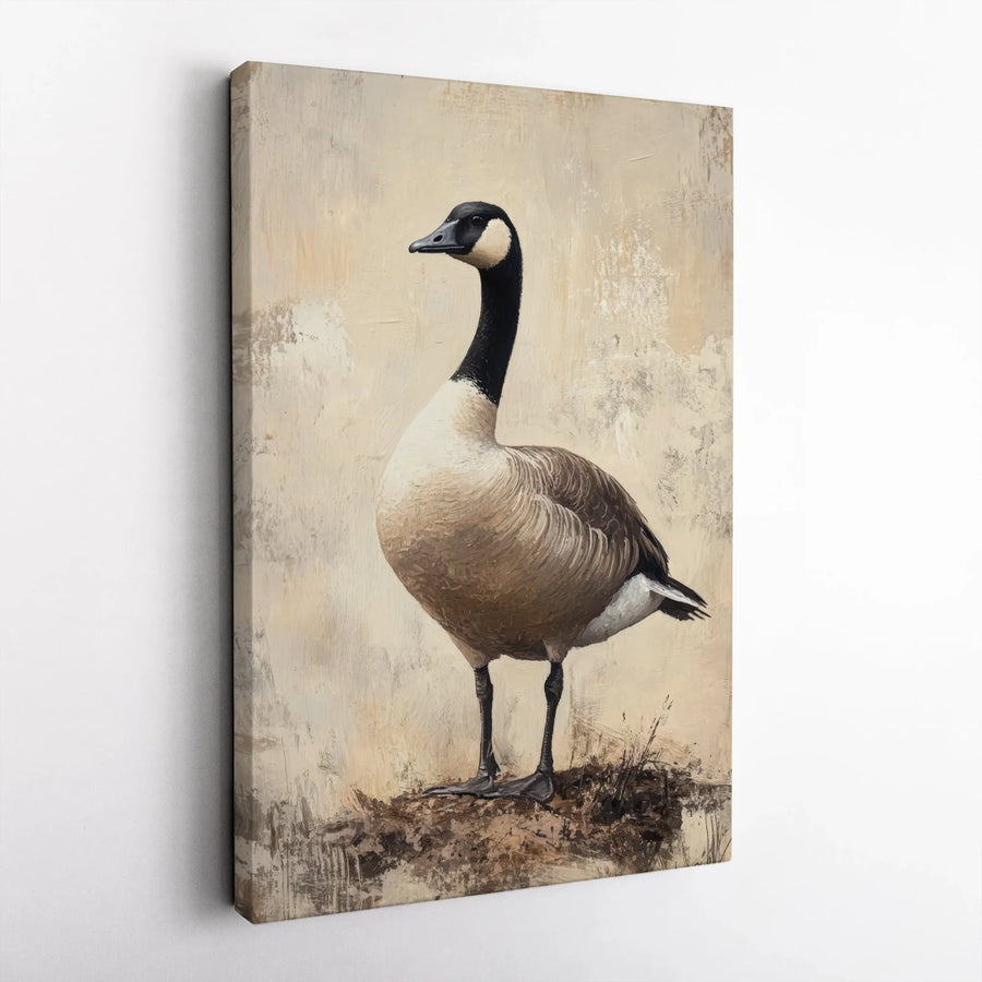 Canada Goose Canvas Art | Rustic Wildlife Oil Painting Style | 1.25 Inch Gallery Profile | Premium Nature Decor for Bird Lovers