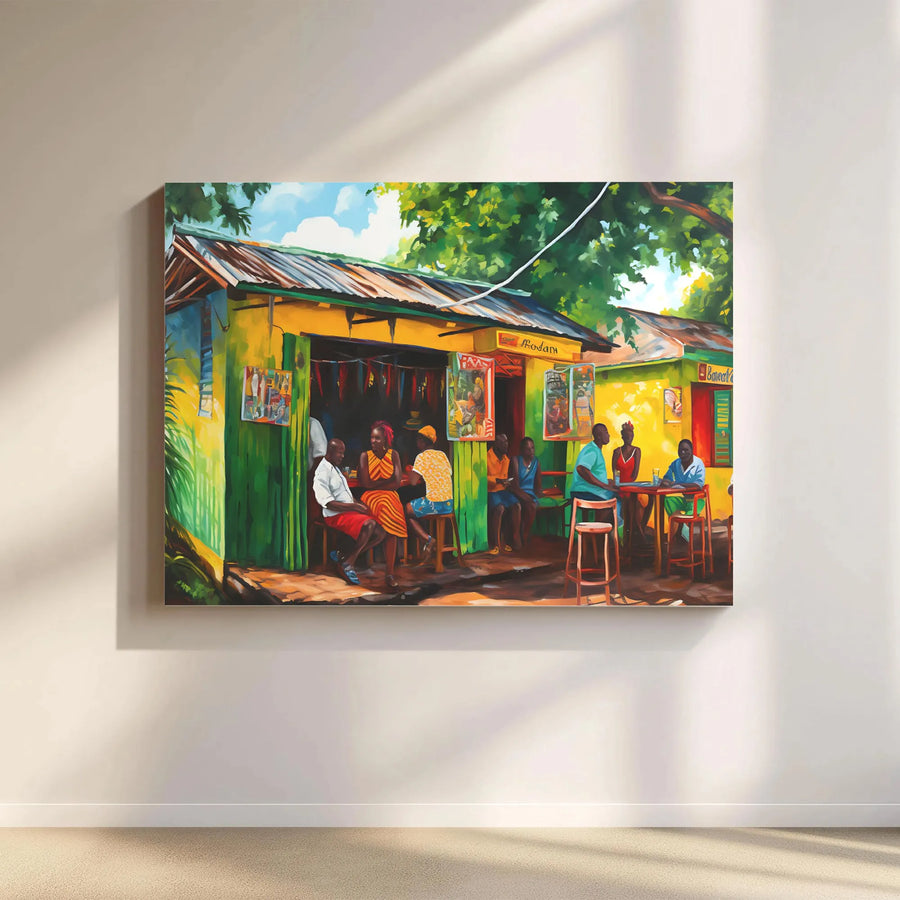 Caribbean Village Market Canvas Art | Vibrant Tropical Street Life Print | Gallery Wrapped 1.25" Profile | Cultural Home Decor Gift for Art Lovers
