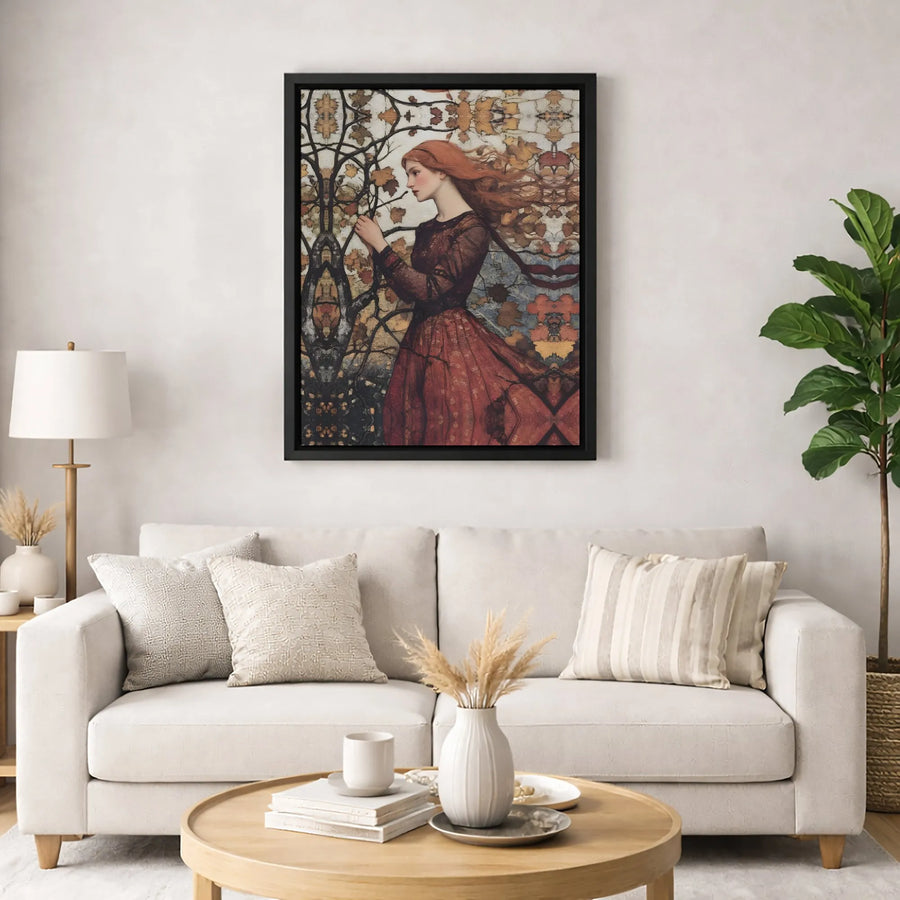 Autumn Woman Canvas Print | Moody Pre-Raphaelite Fine Art | Premium Gallery Wrapped Decor | Fall Aesthetic Wall Art for Living Room