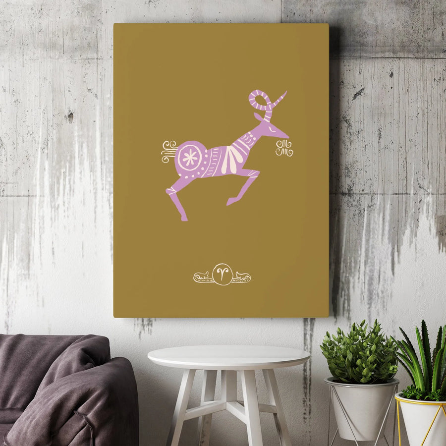 Aries Zodiac Canvas Print | Minimalist Ram Folk Art | Premium Gallery Wrap Canvas | Astrology Birthday Gift