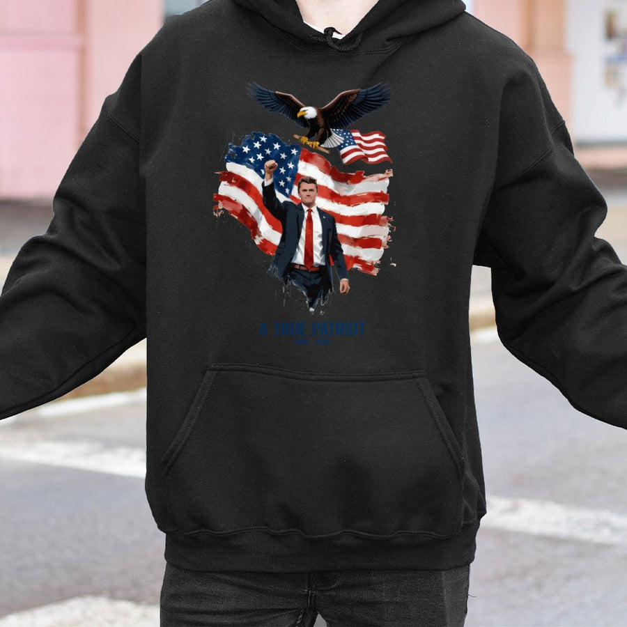 A True Patriot Hoodie | American Eagle USA Flag Graphic | Premium Cotton-Poly Blend | Conservative Republican Gift for Men and Women