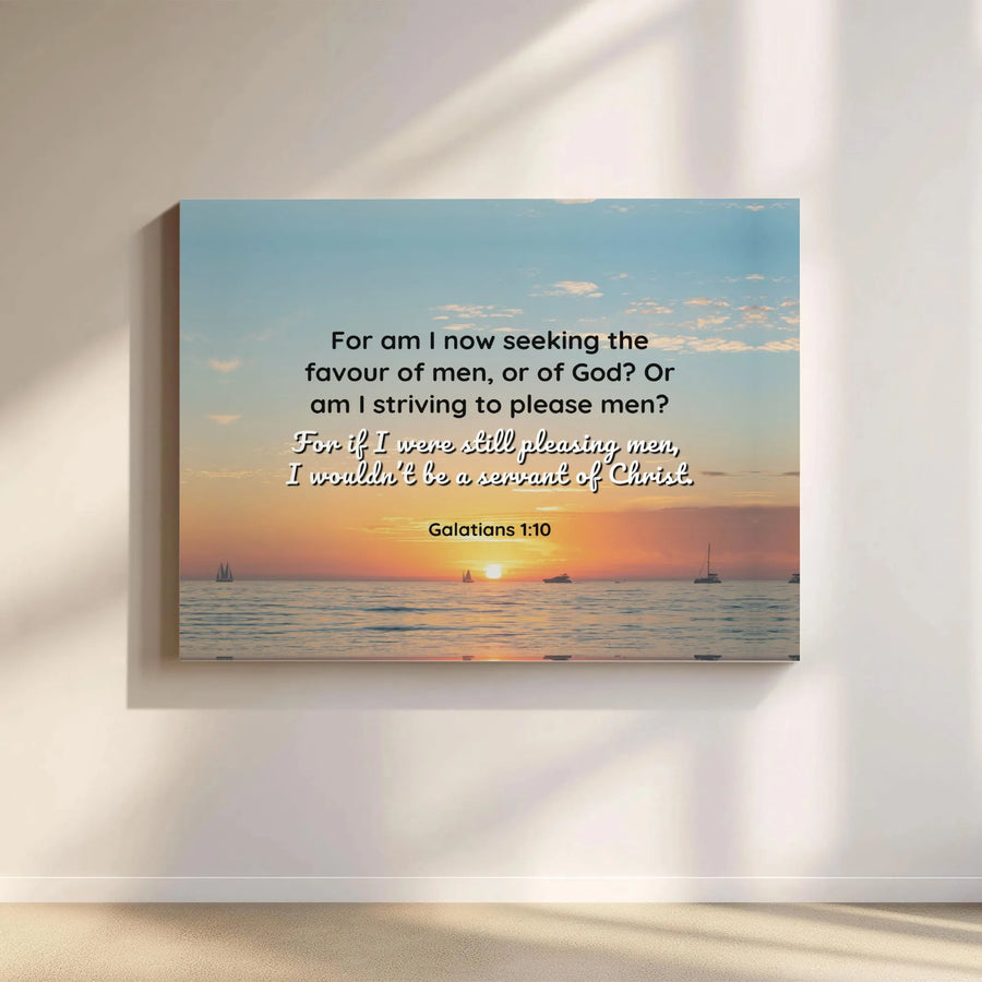 Galatians 1:10 Canvas Print | Biblical Verse Ocean Sunset Wall Art | Premium Gallery Wrapped Canvas | Christian Home Decor Gift for Believers