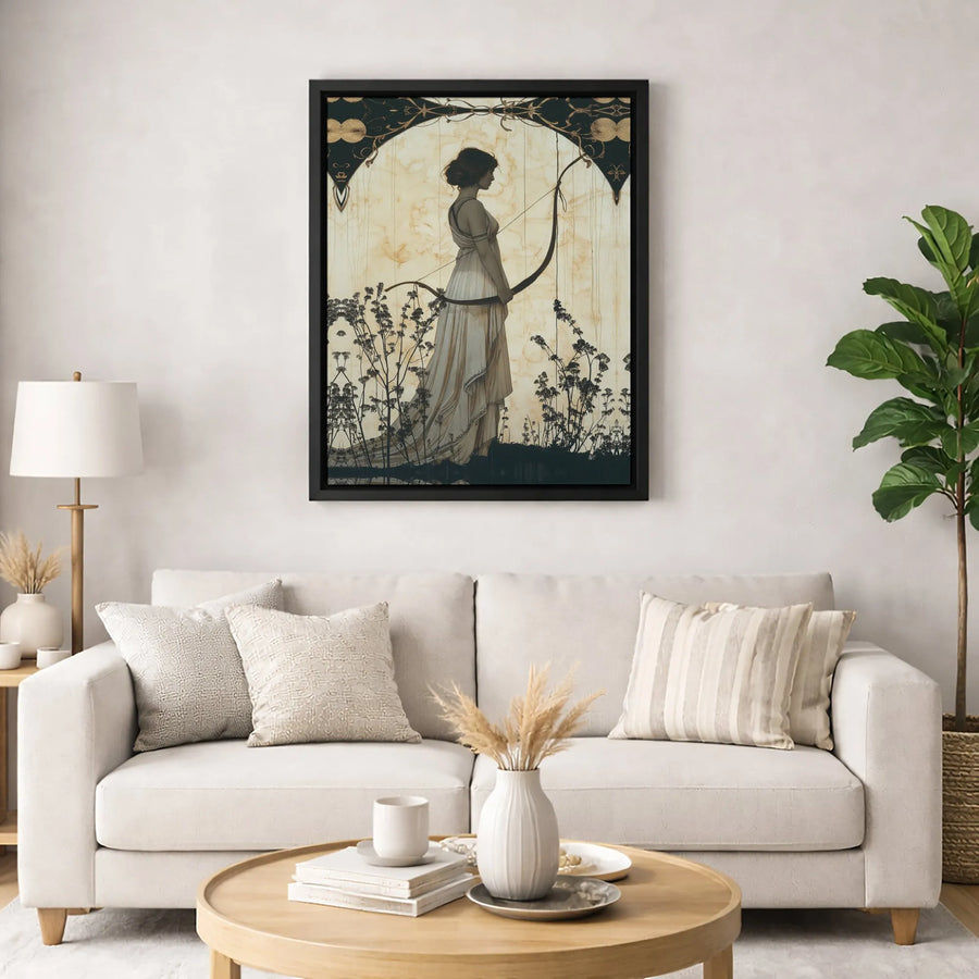 Artemis Goddess Canvas Art | Art Nouveau Archer Print | Premium Fade-Resistant Wall Decor | Elegant Mythology Home Gift