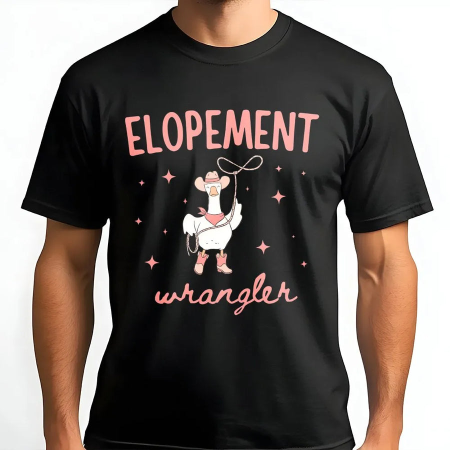 Elopement Wrangler T-Shirt | Funny ABA Pun Cowboy Goose Sweatshirt | Premium Cotton-Blend | Gift for Behavior Analyst, BCBA, RBT