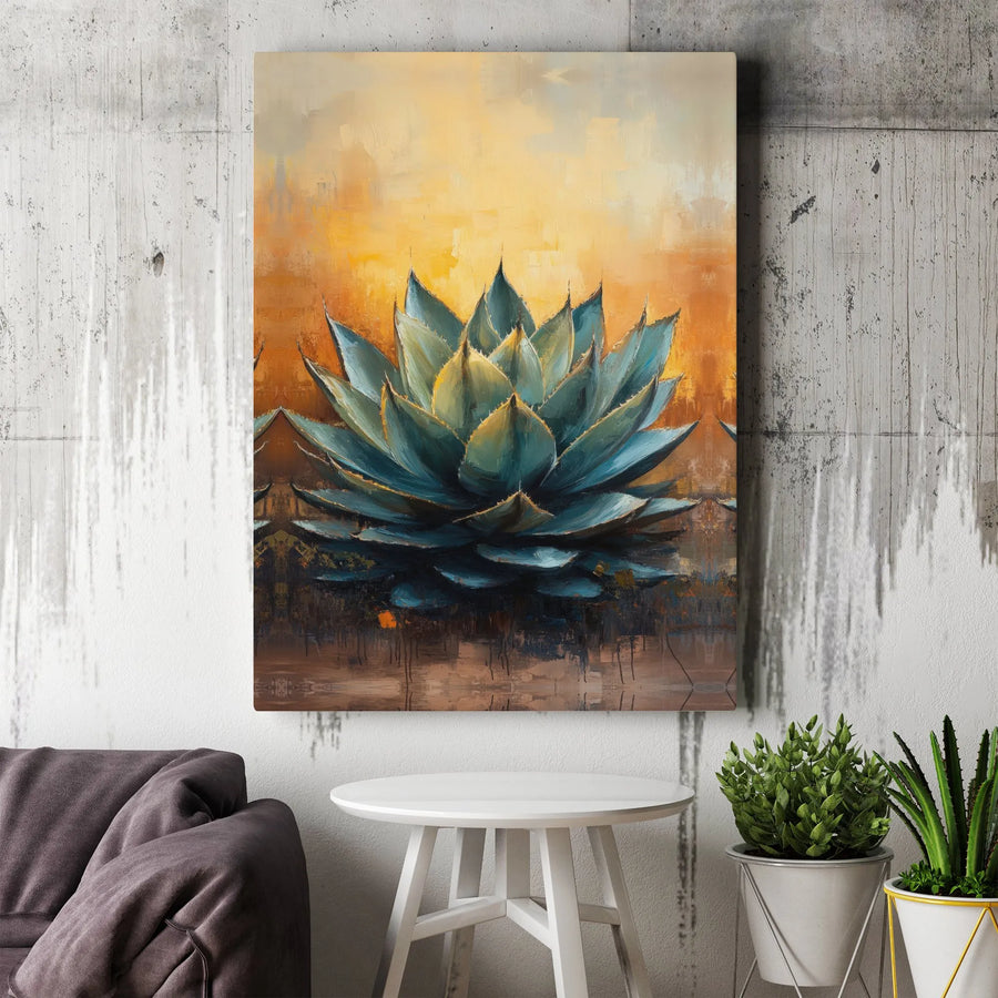 Blue Agave Canvas Wall Art | Textured Botanical Painting Print | Premium Gallery Wrapped Canvas | Southwestern Living Room Decor Gift