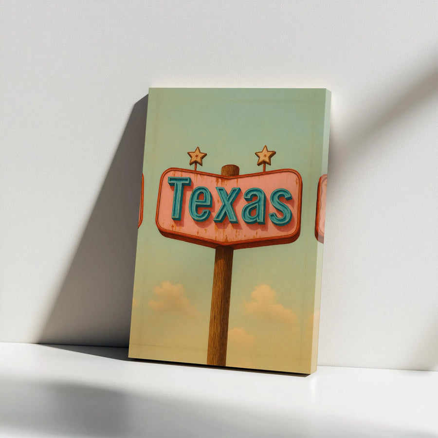 Texas Wall Art | Vintage Roadside Sign Design | Premium Gallery Wrapped Canvas | Rustic Home Decor Gift For Texans