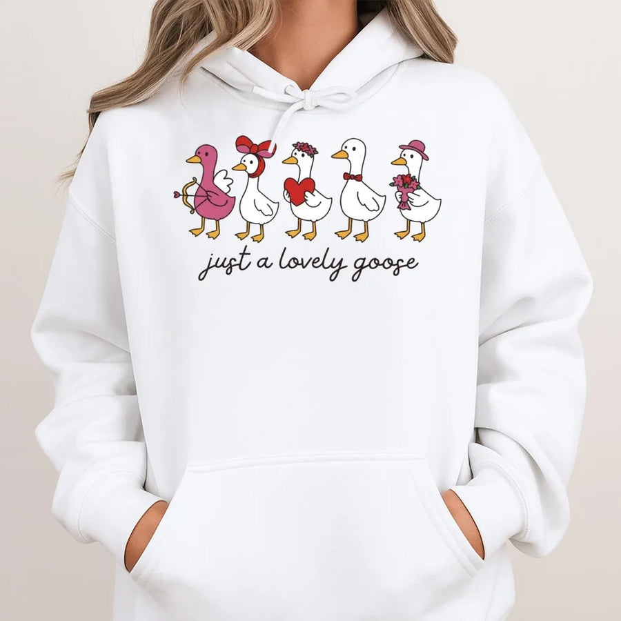 Valentine's Goose Hoodie | Cute Duck Cupid Valentine Graphic | Premium Cotton Blend Unisex Sweatshirt | Gift for Animal Lovers & Couples