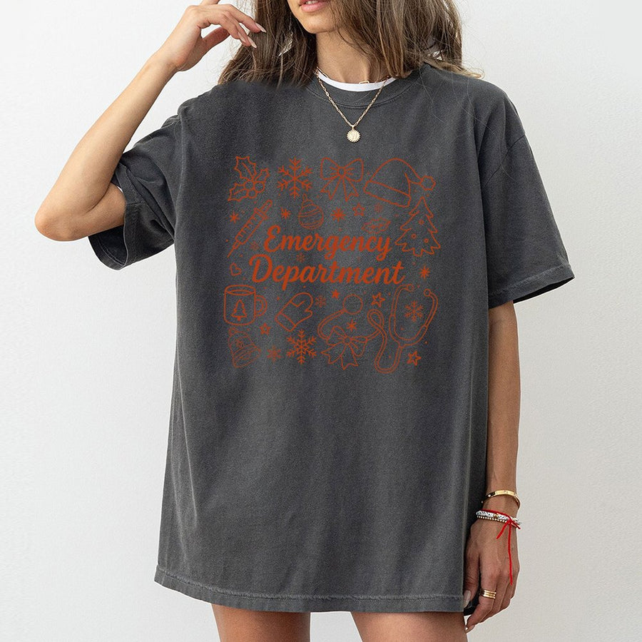 Emergency Department Christmas T-Shirt | Festive Medical Stethoscope Design | Premium 100% Cotton | Perfect Gift for Nurses and Doctors