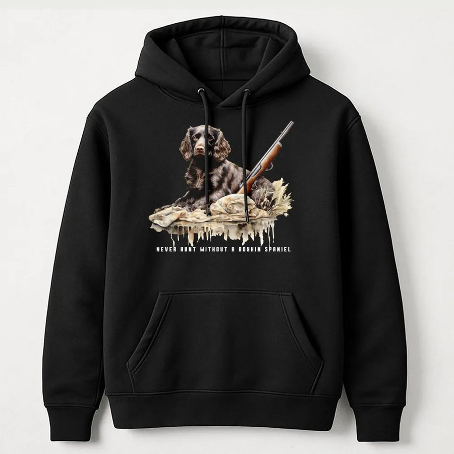 Boykin Spaniel Hoodie | Realistic Hunting Dog and Shotgun Graphic | Premium Cotton Blend | Gift for Hunter and Outdoor Enthusiast