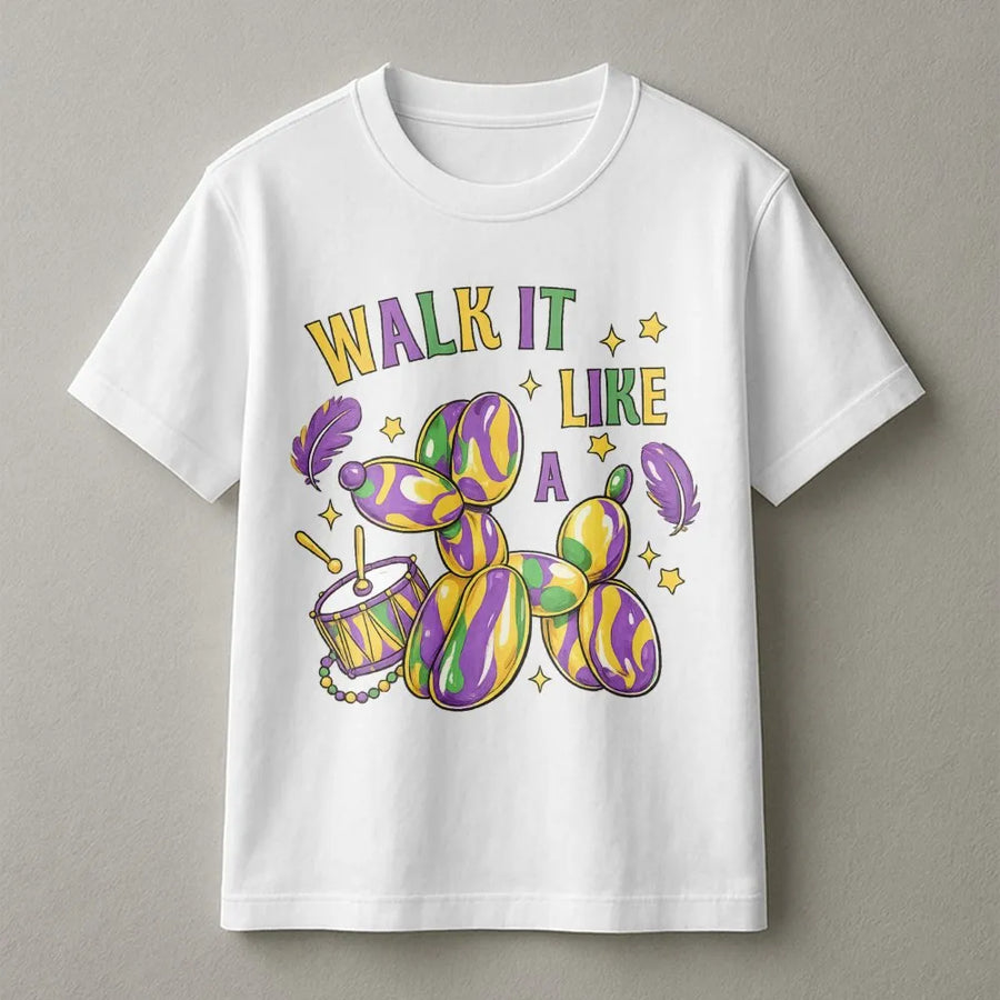 Mardi Gras Balloon Dog T-Shirt | New Orleans Parade Graphic Tee | 100% Cotton Premium Apparel | Fat Tuesday Party Gift for Men Women