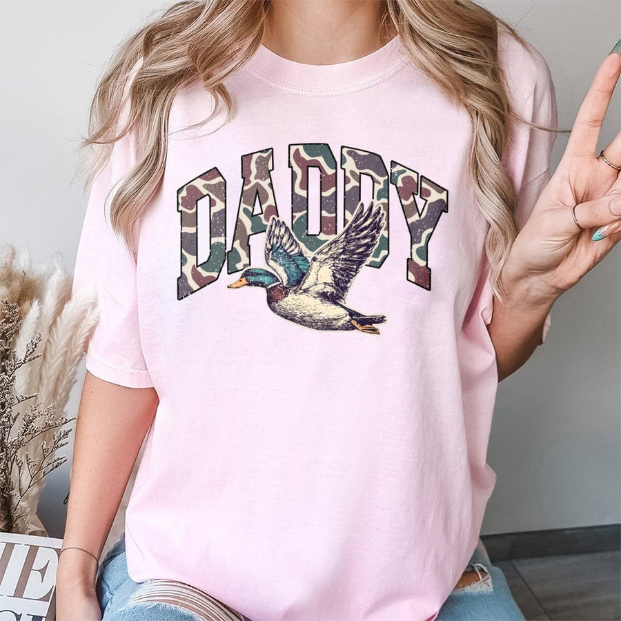 Daddy Duck Hunting T-Shirt | Distressed Camo Mallard Design | Premium 100% Cotton Tee | Gift for Hunter Dad and Outdoorsman