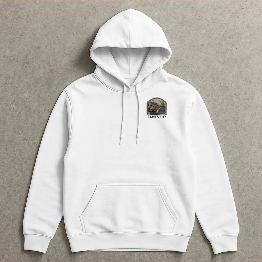 Christian Deer Hunting Hoodie | James 1:17 Bible Verse Graphic | Soft Cotton Blend Sweatshirt | Faith Based Gift for Hunter