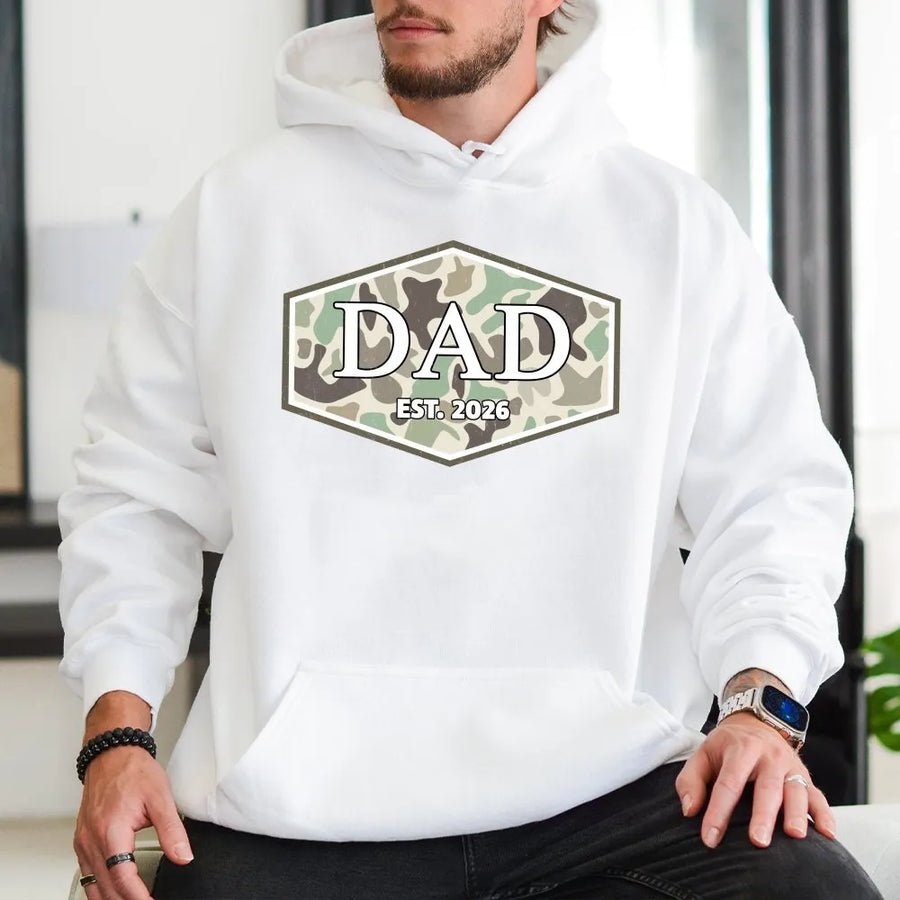 Dad Est 2026 Hoodie | Camo Hunting Graphic | Premium Cotton Blend | Gift for Expecting Father