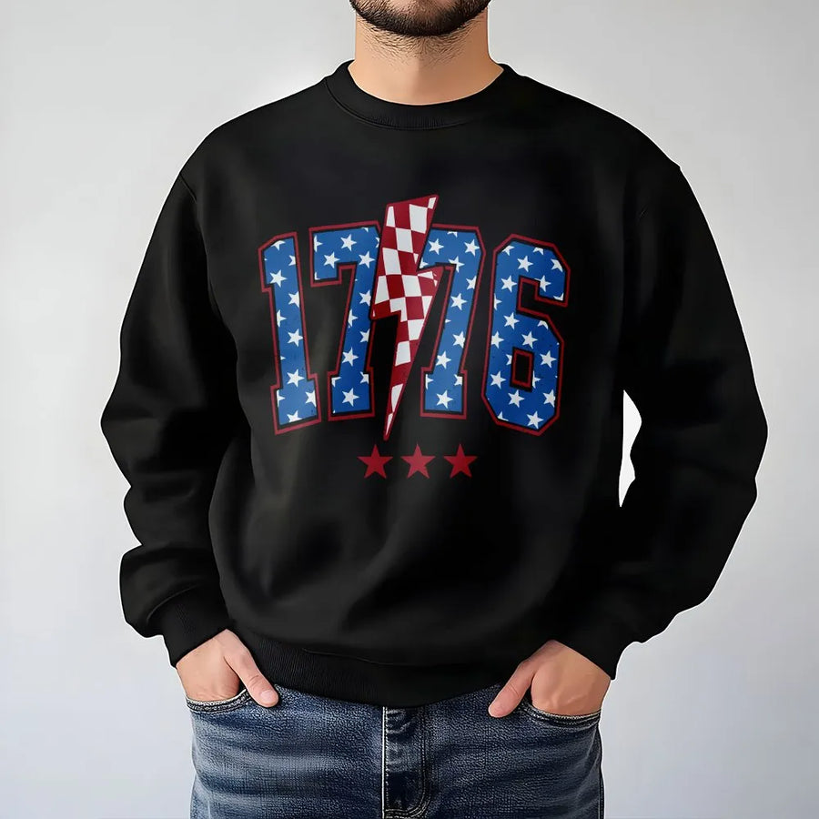 Vintage 1776 Sweatshirt | Patriotic USA Flag Lightning Bolt Graphic | Premium Cotton-Blend Sweatshirt | 4th of July Gift for Men Women