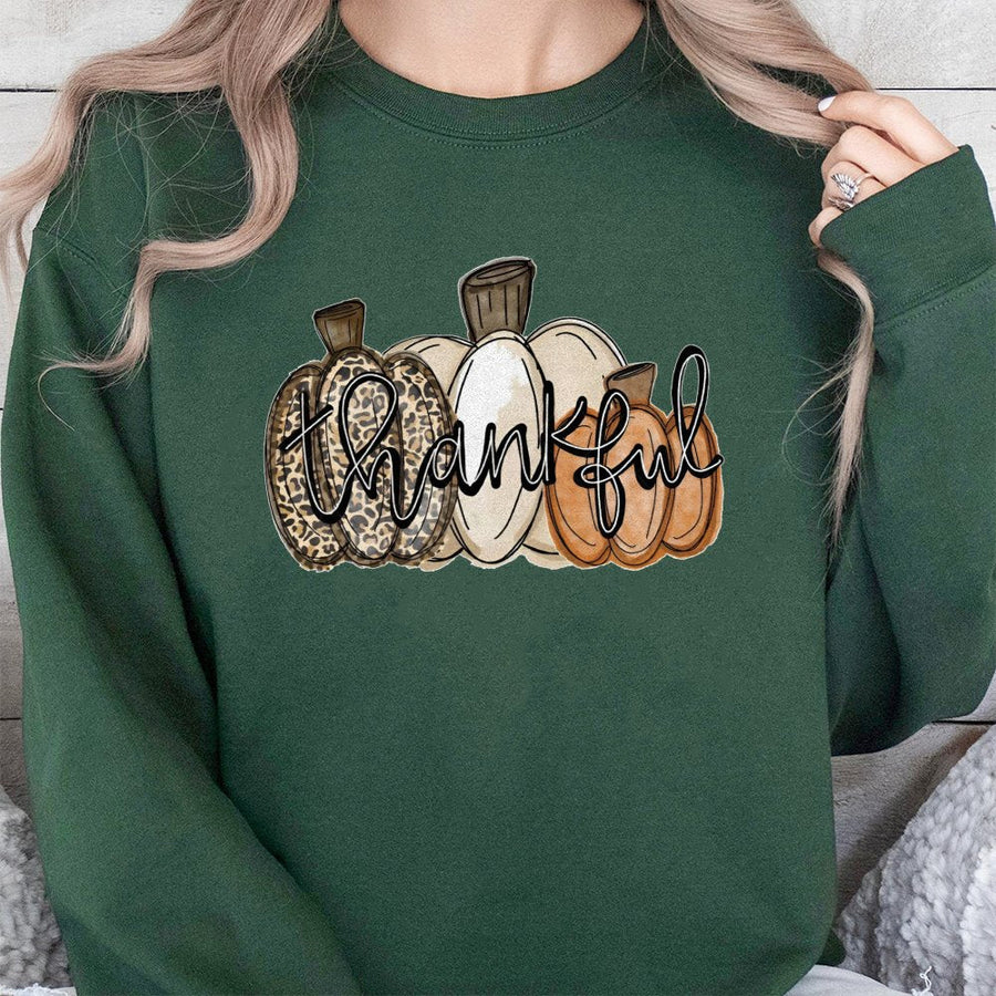 Thankful Pumpkin Sweatshirt | Leopard Print Fall Aesthetic | Cotton Blend Premium Crewneck | Thanksgiving Graphic Gift for Women