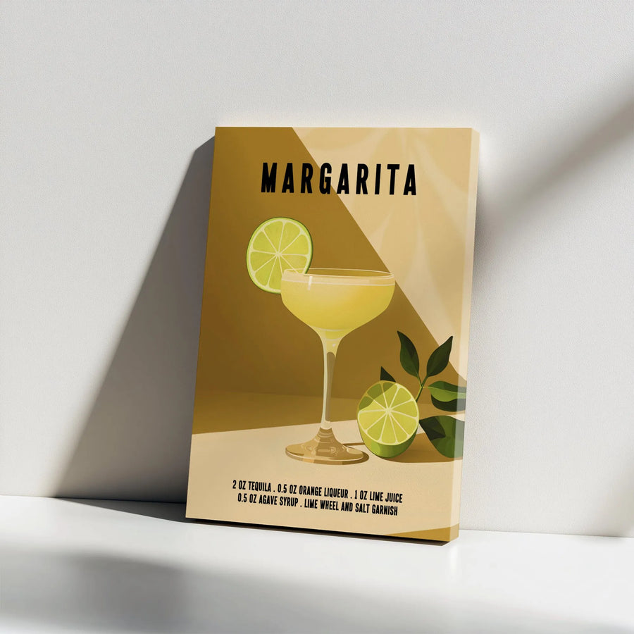 Margarita Cocktail Recipe Wall Art | Minimalist Kitchen & Bar Poster Print | Premium Gallery-Wrapped Canvas | Unique Gift for Mixologists & Bartenders