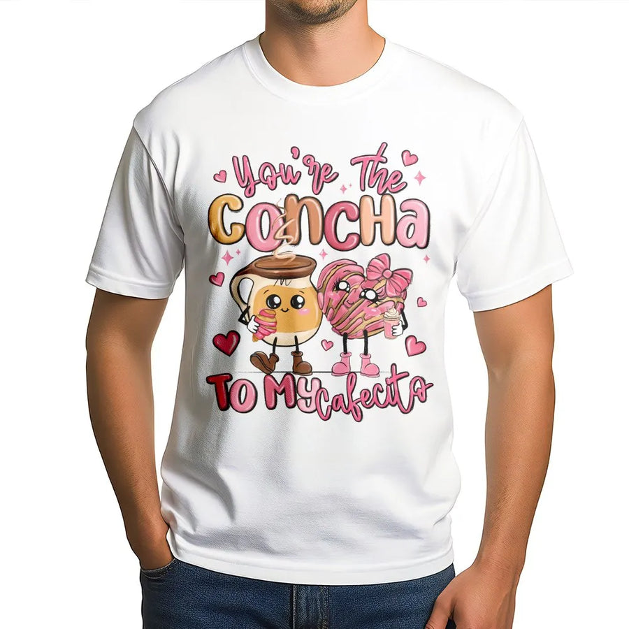 You Are The Concha To My Cafecito T-Shirt | Funny Mexican Food Pun Graphic | Soft Cotton Premium Tee | Cute Valentine's Gift For Couples