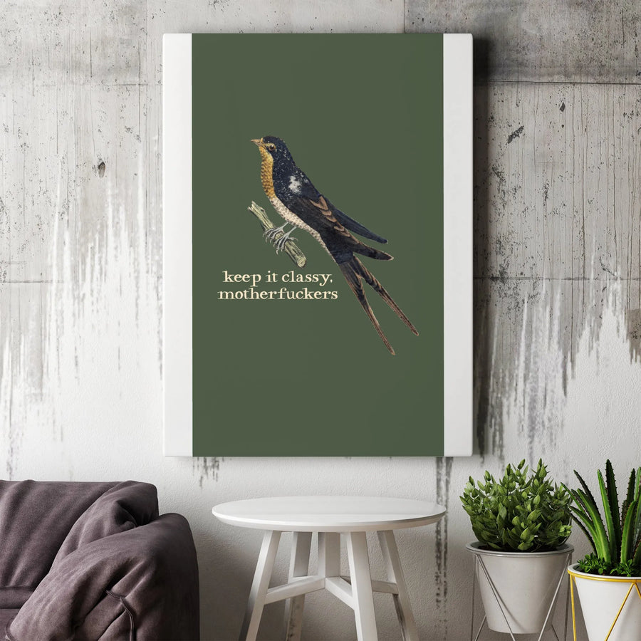 Funny Bird Canvas Print | Vintage Swallow Illustration with Sarcastic Quote | Premium Gallery Wrap Canvas | Unique Home Decor Gift