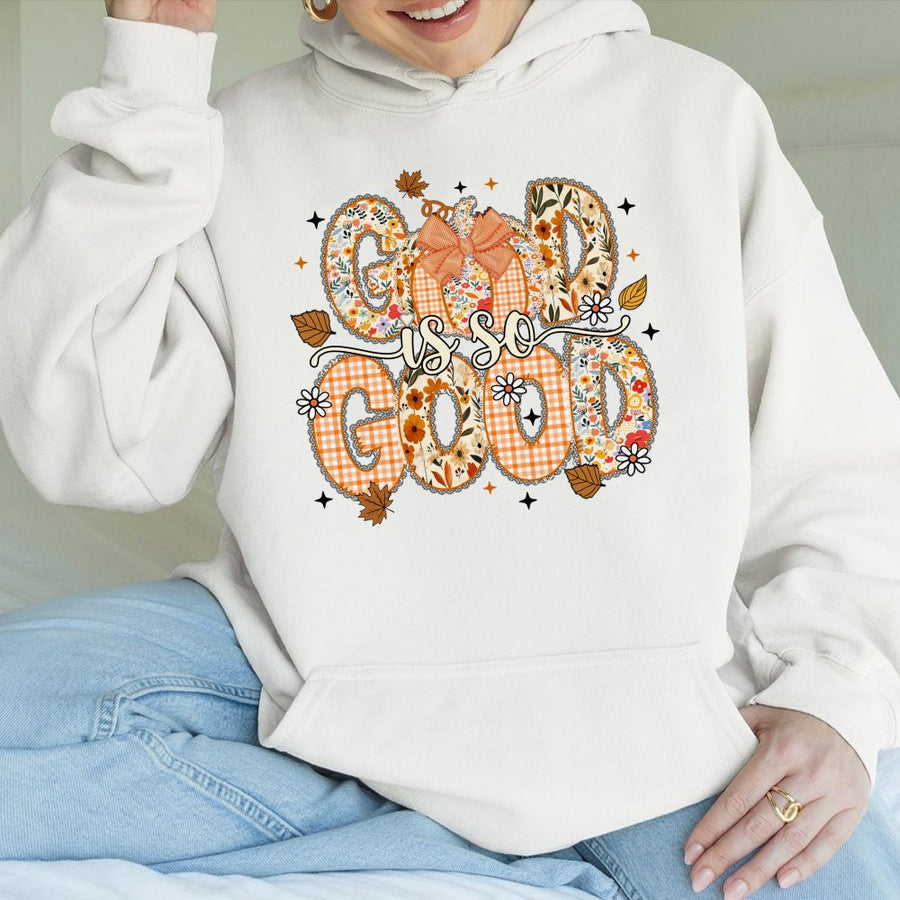 God Is So Good Hoodie | Floral Pumpkin Fall Graphic Design | Premium Cotton-Blend Comfort | Christian Autumn Gift For Women