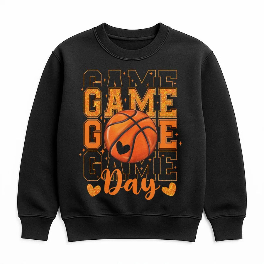 Basketball Game Day Sweatshirt | Glitter Heart Graphic Print | Premium Cotton Blend | Basketball Mom Gift For Her