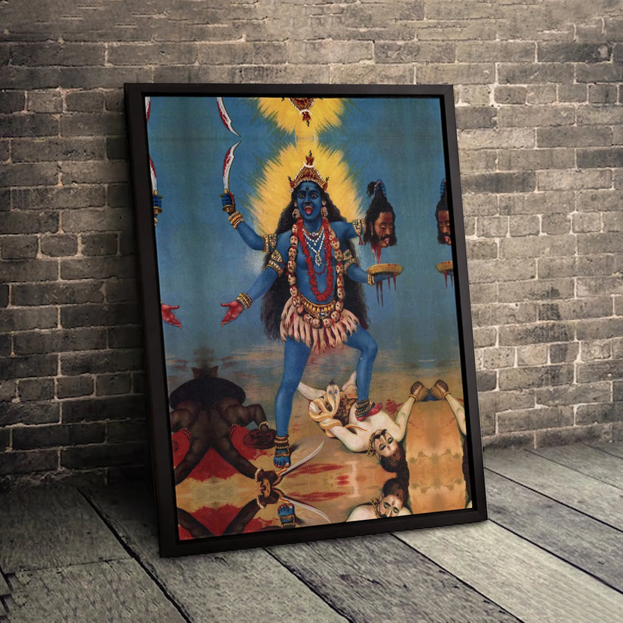 Hindu Goddess Kali Wall Art | Vintage Indian Mythological Painting | Premium 1.25-Inch Gallery Wrapped Canvas | Spiritual Home Decor Gift