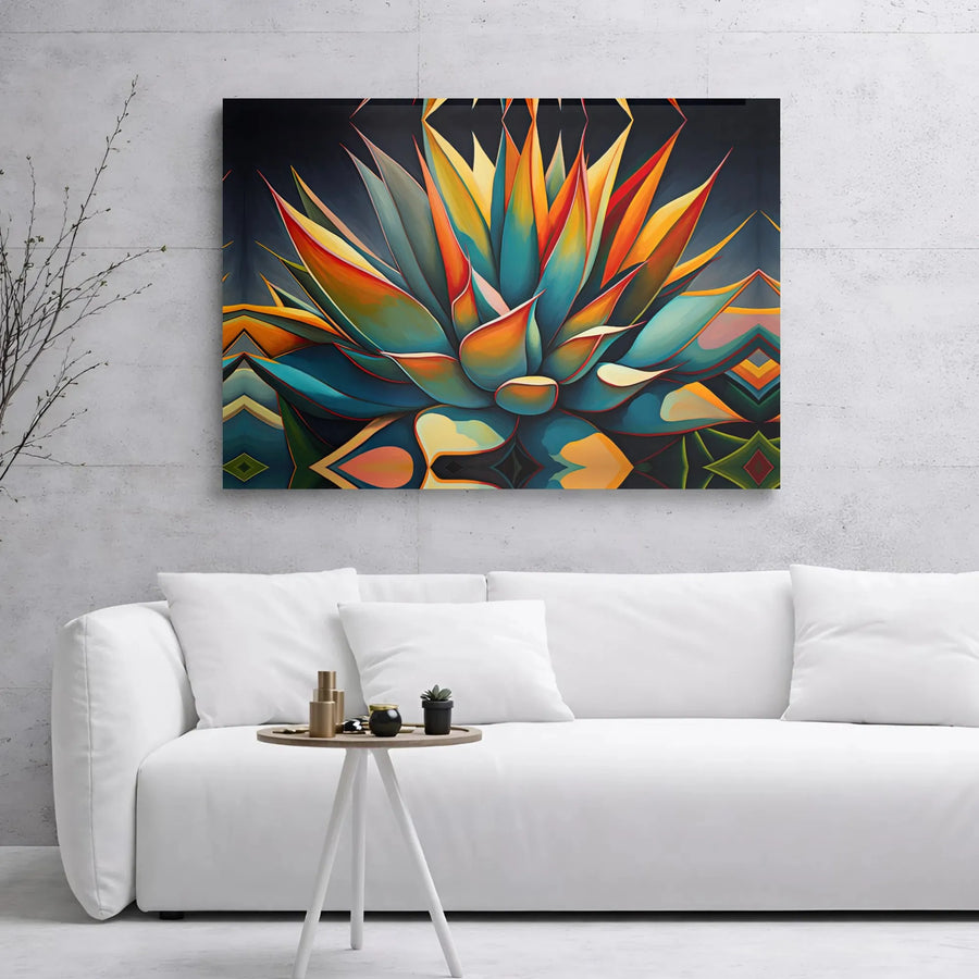 Abstract Agave Wall Art | Geometric Southwestern Desert Canvas Print | Premium Gallery Wrap Decor | Vibrant Modern Home Office Gift