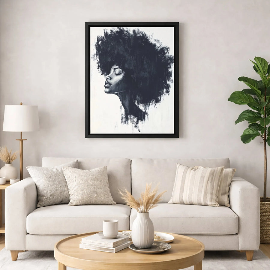 Black Woman Portrait Canvas Art | Abstract Afro Hair Wall Decor | Premium Gallery-Wrapped Print | Empowerment Home Decor Gift