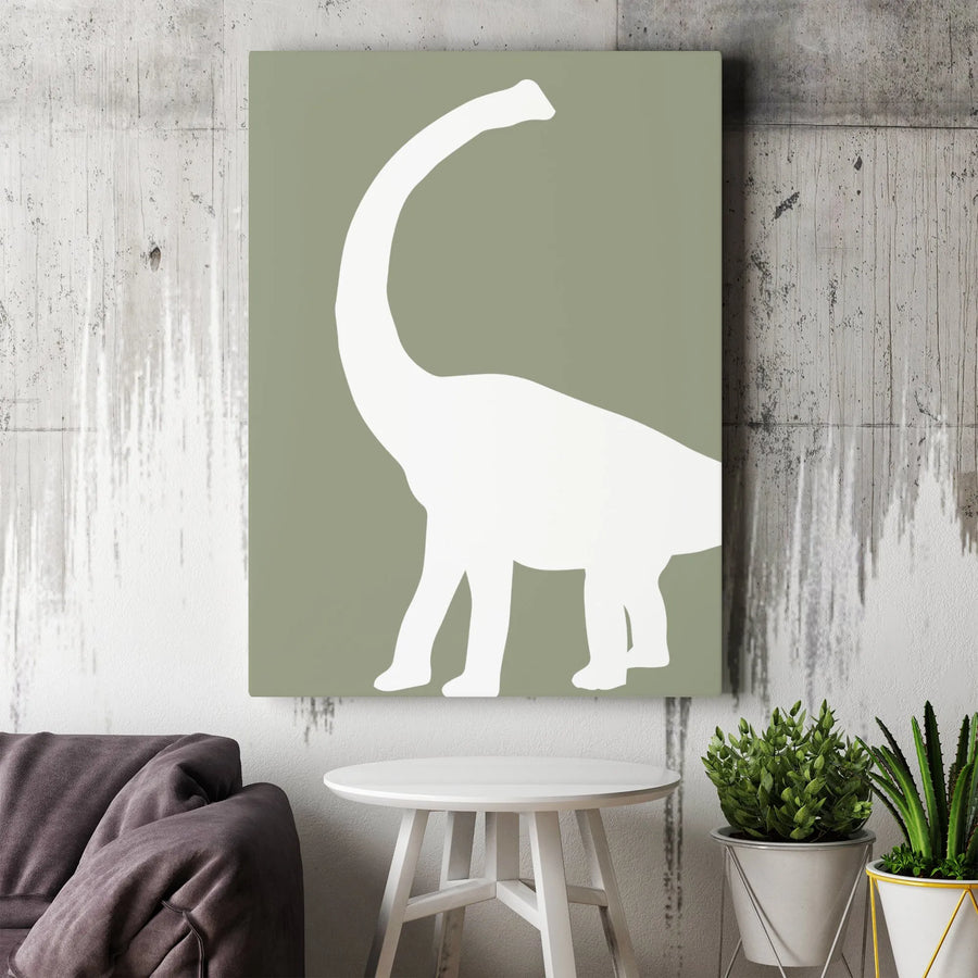 Dinosaur Canvas Wall Art | Minimalist Brachiosaurus Silhouette | Premium Fade-Resistant Print | Nursery & Kids Room Decor